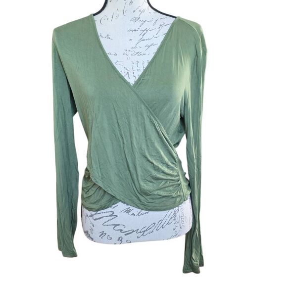 Vetior Women's Size XL Moss Green Long Sleeve Wrap Style Modal Skimming Blouse - Picture 1 of 6